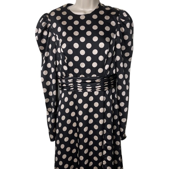 Mac Duggal Ieena Satin Long-Sleeve Black polka dot Gown sz 6 - Picture 3 of 8